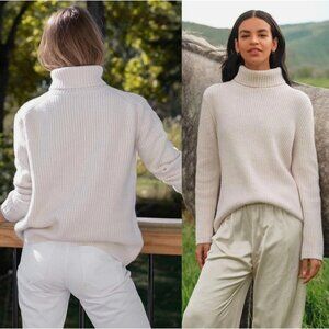 JENNI KAYNE ICONIC 100% CASHMERE FISHERMAN TURTLENECK SWEATER IVORY SZ M